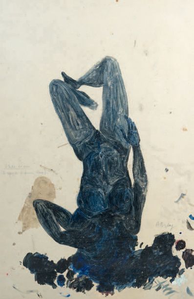 Alexandre DELAY (Né en 1941) Étude de nu (le repos de la femme bleue)
Huile sur carton,...