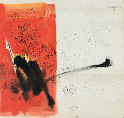 Hisao DOMOTO (1928 - 2013) Rouge et noir, 1961
Deux gouaches et encres, signées et...