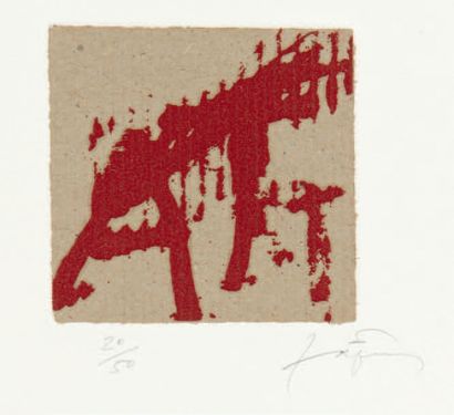 ANTONI TAPIES (1923 - 2012) Petit Vermell, 1992
Aquatinte et collage sur papier gris,...