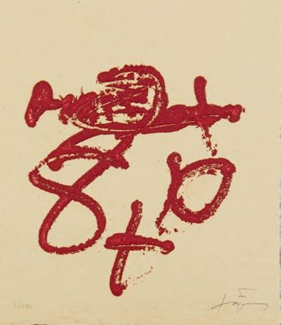 ANTONI TAPIES (1923 - 2012) Grafisme vermell, 1994 
Aquatinte en couleurs rouge,...