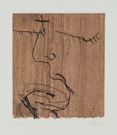 ANTONI TAPIES (1923 - 2012) Perfil, 2006
Eau-forte sur collage de papyrus et sur...