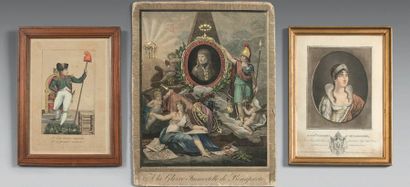 null * Trois gravures en couleurs: Portrait de Joséphine Tascher de Lapagerie, Impératrice...
