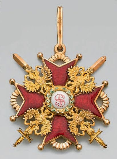 null Croix de 2e classe de l'ordre de Saint-Stanislas à titre militaire, en or, émaillée,...