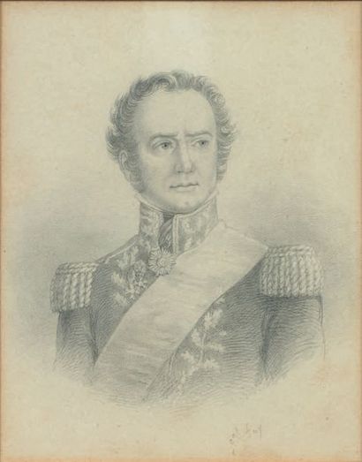G. Staal Dessin au crayon: Le général Foy; encadré avec passepartout; 13 x 10 cm.
Époque...