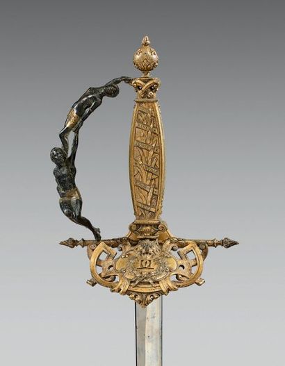 null Épée d'honneur du général Dodds, garde en bronze, ciselée et dorée, repercée...