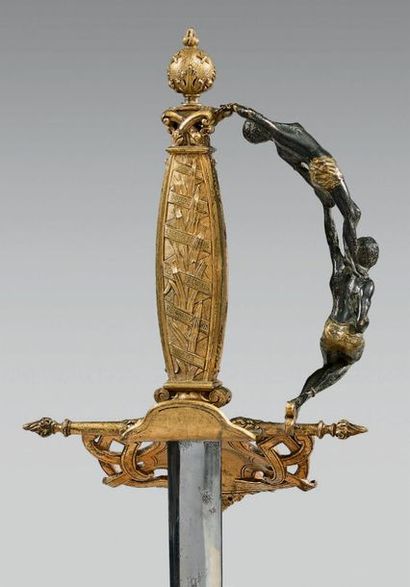 null Épée d'honneur du général Dodds, garde en bronze, ciselée et dorée, repercée...