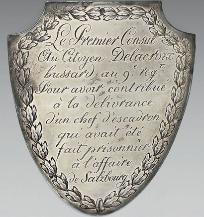 null Plaque de carabine d'honneur décernée par le Premier Consul au citoyen Delacroix,...