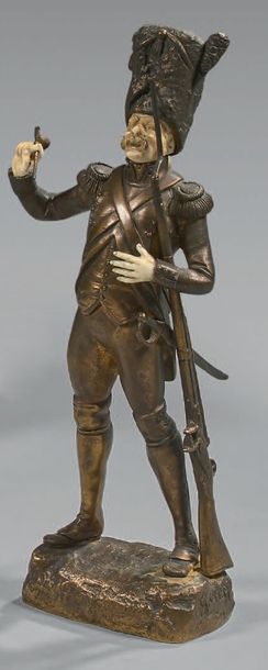 G. Omerth (1895/1925), d'après Bronze patiné, chryséléphantin: Grenadier du Premier-Empire,...
