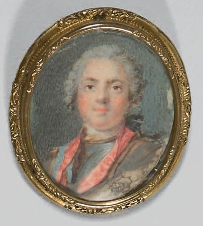 null Petite miniature ovale sur vélin: Portrait du Roi Louis XV d'après Nattier;...