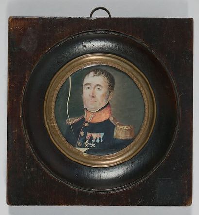 null Miniature ronde sur ivoire: Portrait d'un officier d'infanterie, grenadier,...