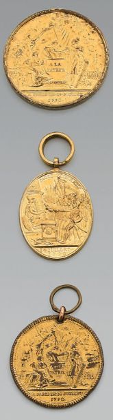 null Trois médailles différentes du pacte fédératif du 14 juillet 1798 en laiton...