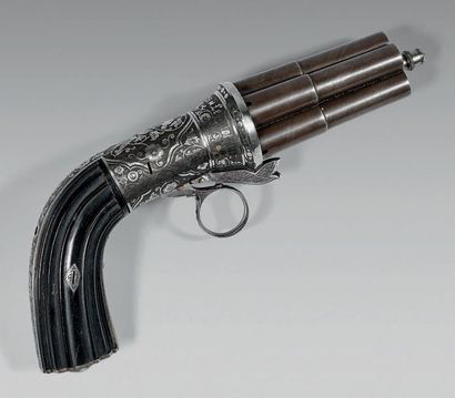 null Revolver Lefaucheux à broche de type poivrière, cinq canons couleur tabac, calibre...