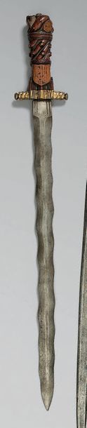 null Intéressante dague, probablement portugaise, croisée en bronze doré, quillons...