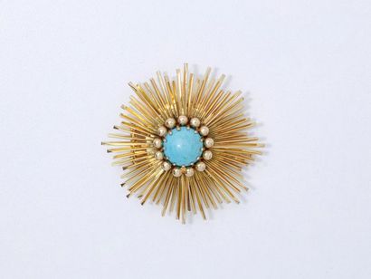 null Clip de revers en or 750 millièmes centré d'un cabochon de turquoise en serti...