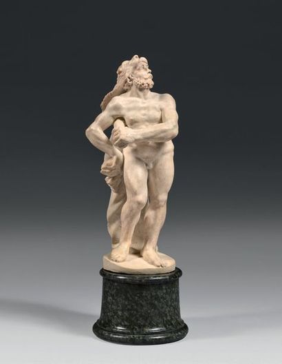 null Important Hercule en marbre sculpté. Hercule, en pied, est vêtu de la dé­pouille...