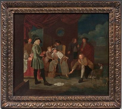 Jan Josef HOREMANS (Anvers 1714 - 1790) 
Personnages dans un intérieur
Toile.
Signé...