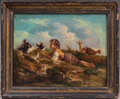 ECOLE FRANCAISE DU XIXème siècle 
Le petit berger
Toile 24 x 30,5 cm