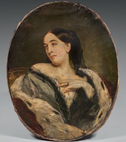 ECOLE FRANCAISE DU XIXème siècle 
Portrait de femme
Sur sa toile d'origine ovale....