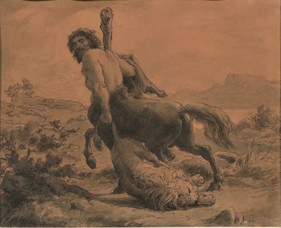 Lorens FRÖLICH (Copenhague 1820 - 1908) 
Deux scènes aux centaures
Paire de dessins,...