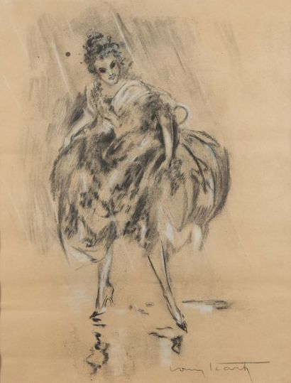 Louis ICART (1888-1950) Sous la pluie
Dessin au fusain et à l'estompe rehaussé de...