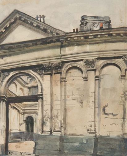 Monique JORGENSEN (Née en 1906) Façades parisiennes, 1945, 1946 - L'église, 1940
Trois...