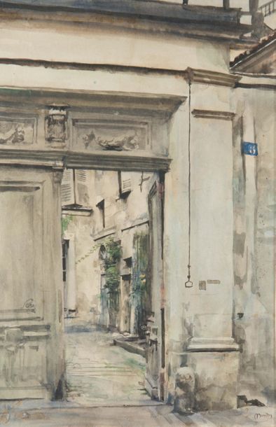 Monique JORGENSEN (Née en 1906) Façade - Cour - Église
Trois aquarelles, signées...