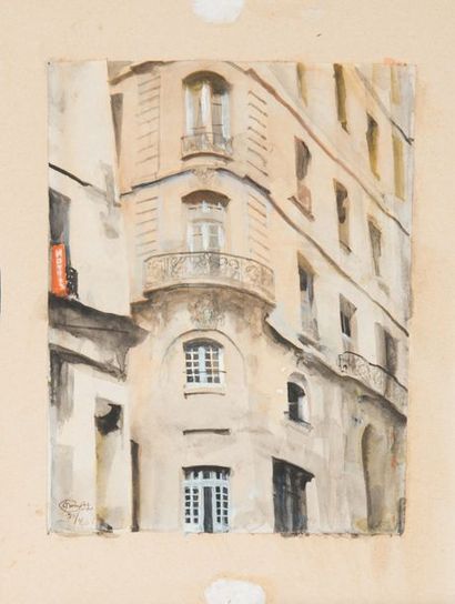Monique JORGENSEN (Née en 1906) Églises - Château - Vue de Paris Sept aquarelles,...