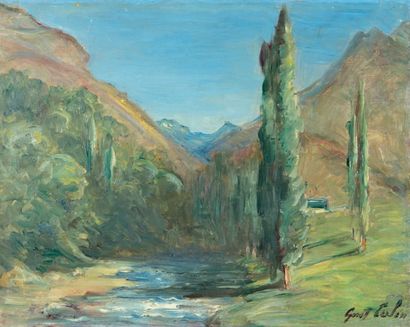 GUSTAVE HENRI COLIN (1828-1910) Chaine des Pyrénées entre Lourdes et Tarbes, 1895...