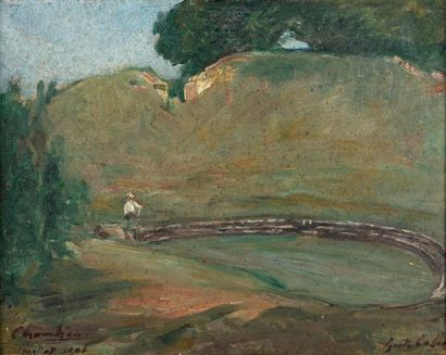 GUSTAVE HENRI COLIN (1828-1910) Promeneur
Paysage
Deux huiles sur panneau, signées...