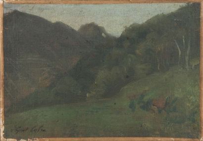 GUSTAVE HENRI COLIN (1828-1910) Paysage-Promenade à cheval Promeneur dans un sous-bois...