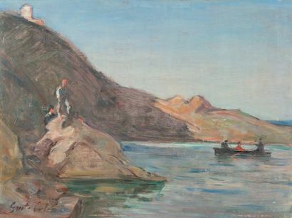 GUSTAVE HENRI COLIN (1828-1910) La crique du phare à Fontarabie, 1898
Huile sur panneau,...