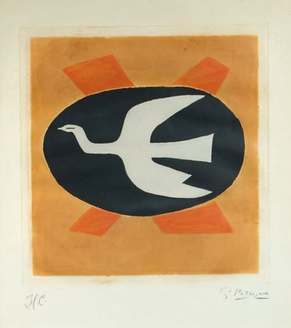 Georges BRAQUE (1882-1963) L'Oiseau de Feu (Oiseau XIII), 1958 Eau-forte en couleurs...