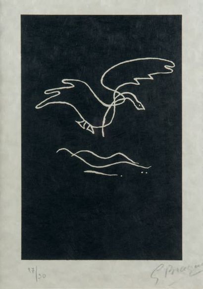 Georges BRAQUE (1882-1963) L'Essor III Gravure sur linoléum imprimée sur Japon nacré....
