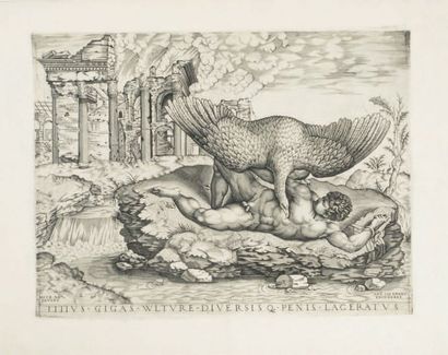 Nicolas BEATRIZET (1507/1515-1570). Le Géant Titius déchiré par un vautour, gravé...