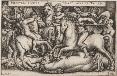 Hans Sebald BEHAM (1500-1550). Hercule combattant
les Troyens. Planche de la série...