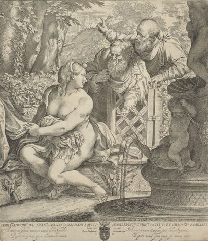 Annibal CARRACHE (1560-1609). Suzanne et les vieillards.
Burin. Très belle épreuve....