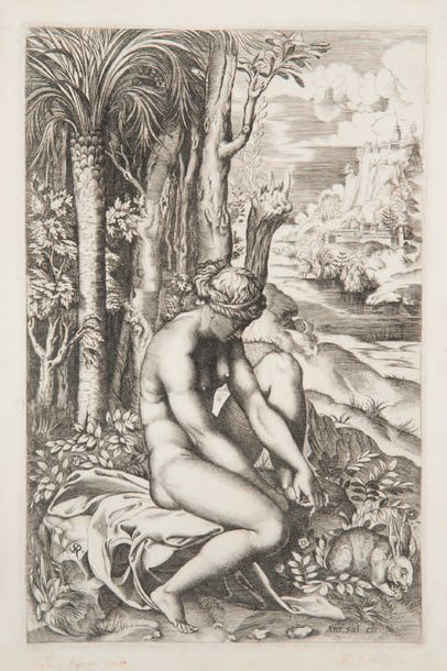 Marco DENTE da RAVENN E (1486/1500-1527). Vénus blessée par une épine de rose, gravé
d’après...