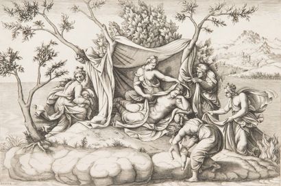 Diana GHISI (1547-1612). Latone mettant au monde ses enfants, Apollon et Diane, dans...