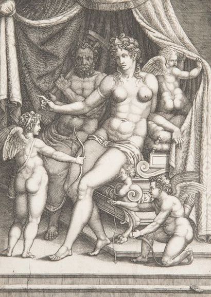Giorgio GHISI (1512/1520-1582). Vénus et Vulcain sur un lit, d’après Perino del Vaga...
