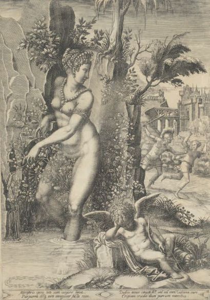 Giorgio GHISI (1512/1520-1582). Vénus et la Rose, gravé d’après L. Penni.
Burin....