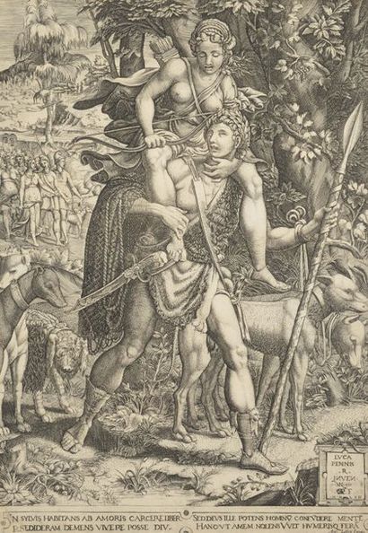 Giorgio GHISI (1512/1520-1582) [d’après]  Allégorie de la Chasse, gravé d’après L....