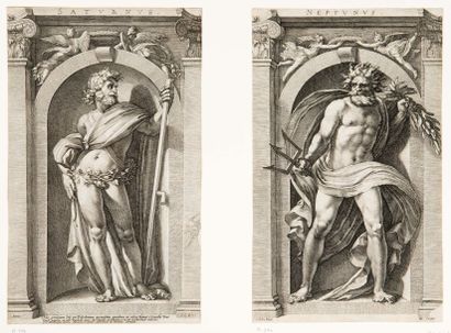 Hendrick GOLTZIUS (1558-1617). Saturne - Neptune. Deux planches de la série des Dieux
gravée...