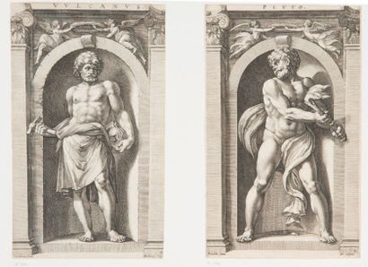 Hendrick GOLTZIUS (1558-1617). Pluton - Vulcain. Deux planches de la série des Dieux,
gravée...