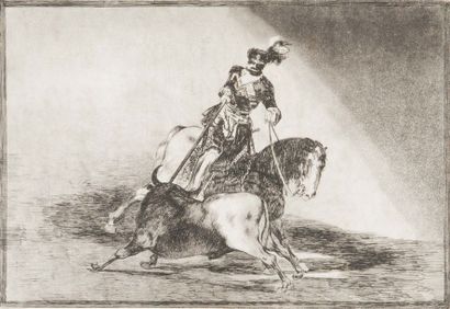 Francisco de GOYA (1746-1828). Carlos V lançant un taureau sur la place de Valladolid....