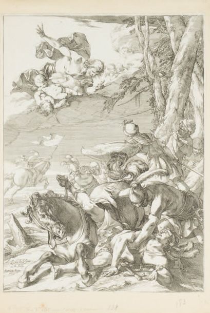 Laurent de La HYRE (1606-1656). La Conversion de Saint Paul.
Eau-forte. Très belle...