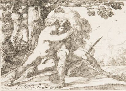 Laurent de La HYRE (1606-1656). Vénus et Adonis.
Eau-forte. Très belle épreuve. Légèrement...