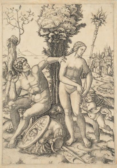 Marc-Antoine RAIMOND I (1480-1527/1534). Mars, Vénus et l’Amour.
Burin. Très belle...