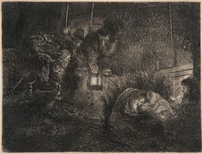 REMBRAND T Van RIJN (1606-1669). L’Adoration des bergers à la lampe.
Eau-forte, burin...