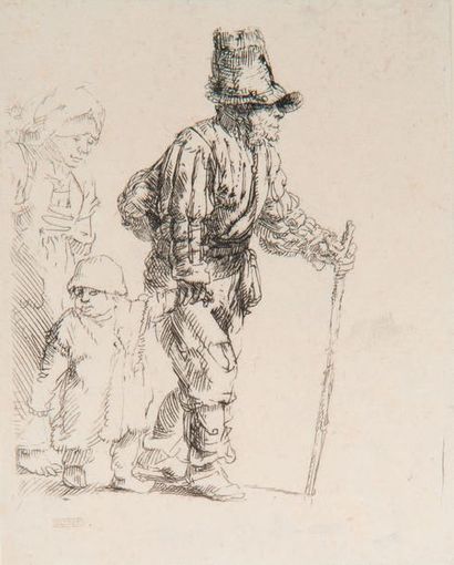Rembrandt van RIJN (1606-1669) Paysan et sa famille.
Eau-forte. Très belle épreuve,...