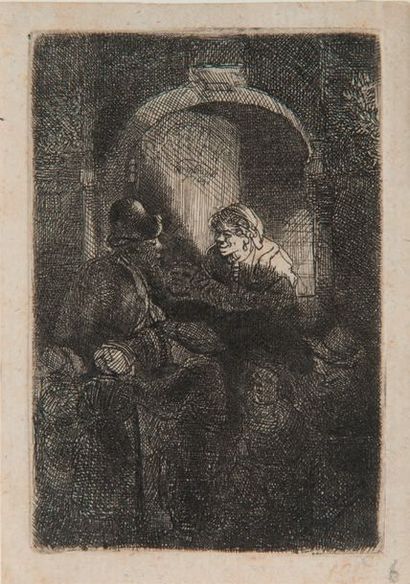 Rembrandt van RIJN (1606-1669) La Maîtresse d’école à la porte de sa maison.
Eau-forte....